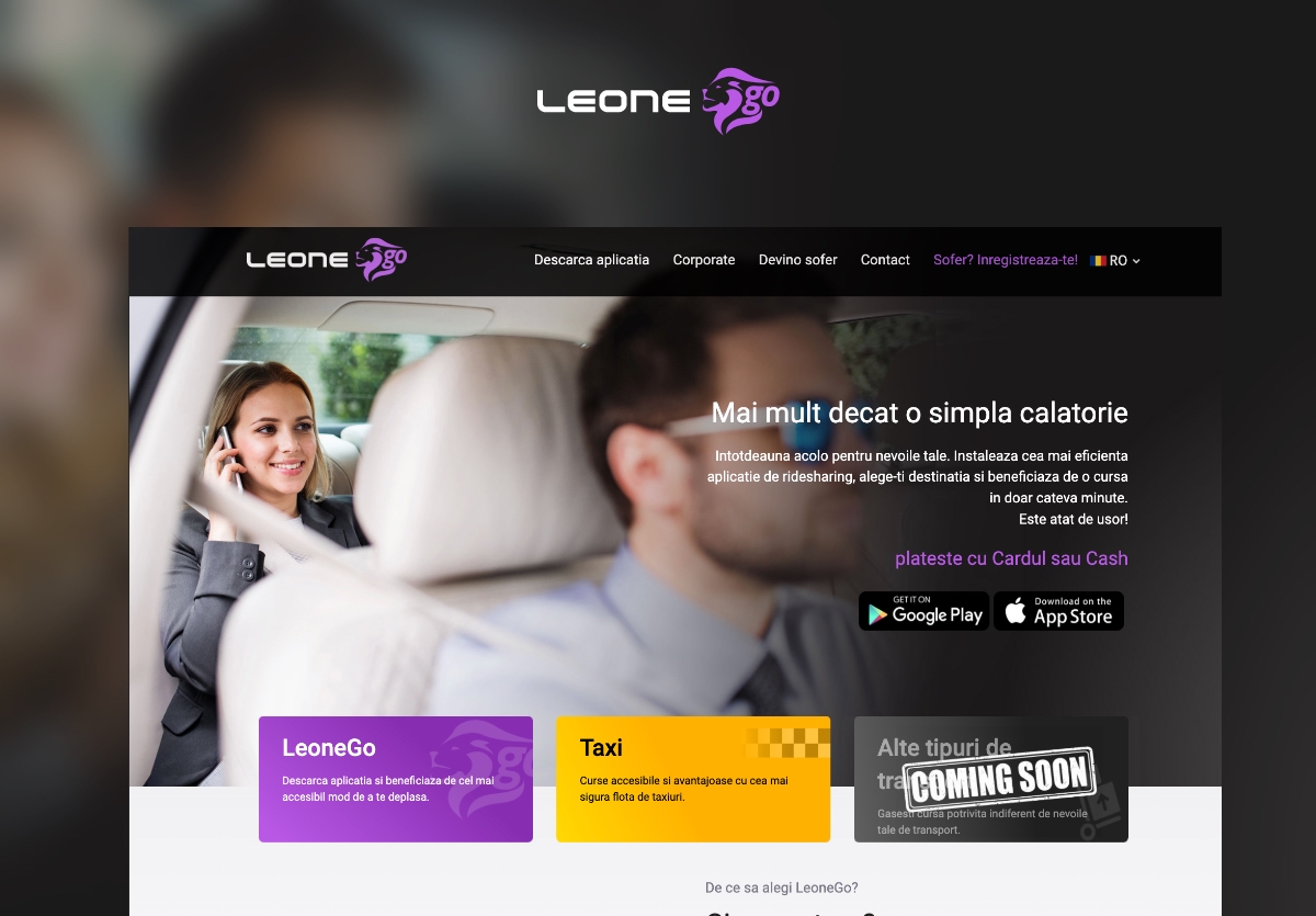 LeoneGo - Landing Page de prezentare pentru Aplicatie Mobile